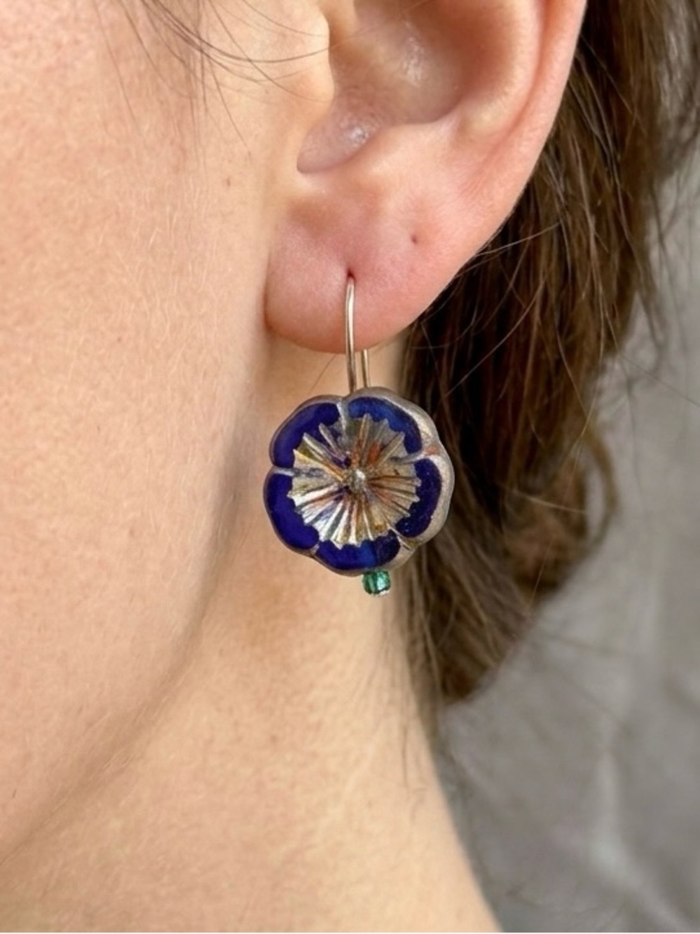 Artisan Hand Spun Glass Flower Earrings Kate Rothra Fleming Boho Handmade NWT